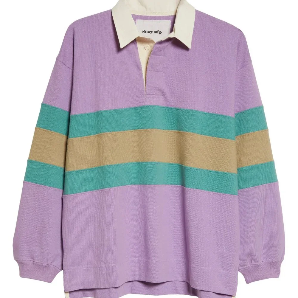 STORY mfg. Purple & Green Climber Long Sleeve Polo - Picture 3 of 4